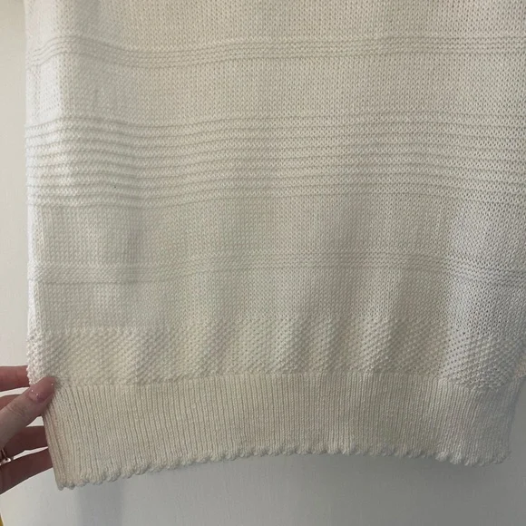 100% Italian Linen White Knit Short Sleeve Sweater - Picture 3 of 4